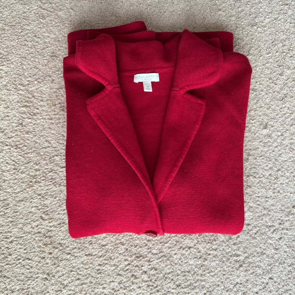 Talbots Sweater Womens 1X Cardigan Button Close V Neck Notched Red Long Sleeve - Picture 12 of 12